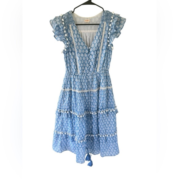 Kemble Shop Cece Pom Pom Blue Bohemian Midi Dress - Picture 3 of 9